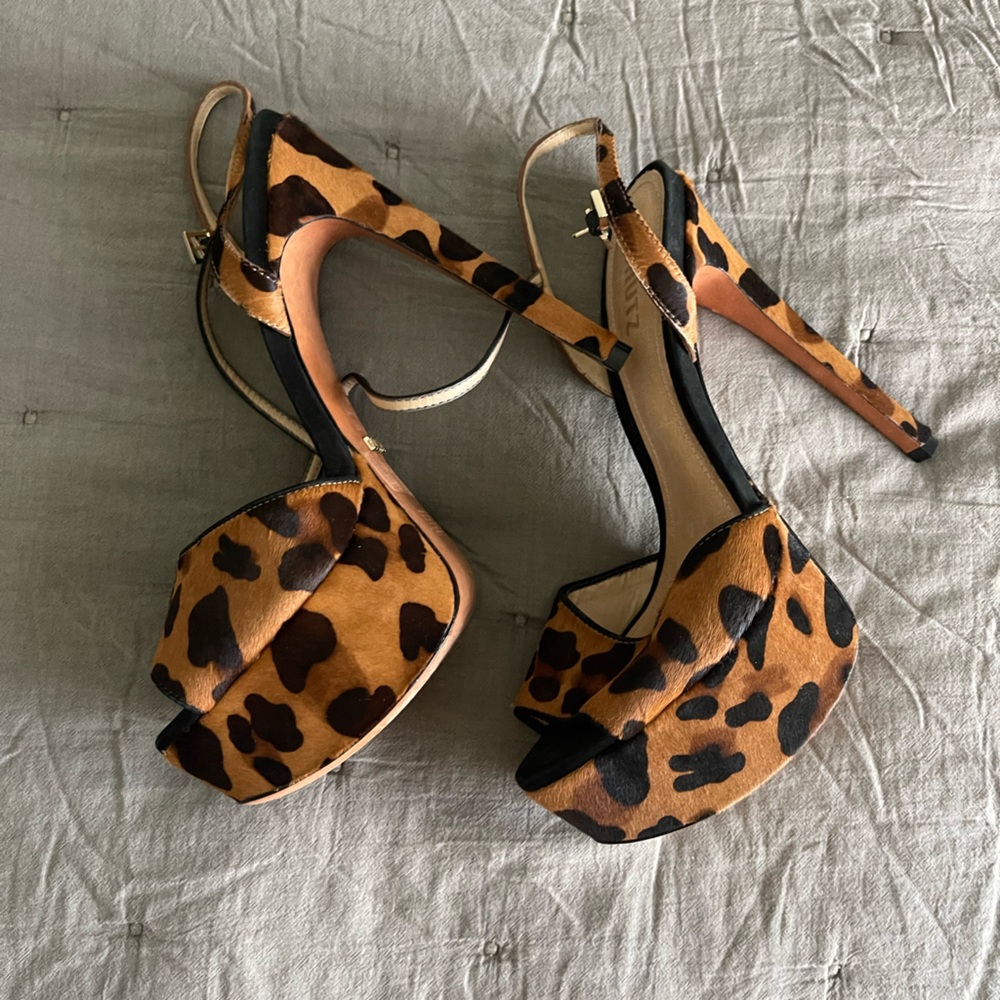 Schutz platform hair leopard sandals